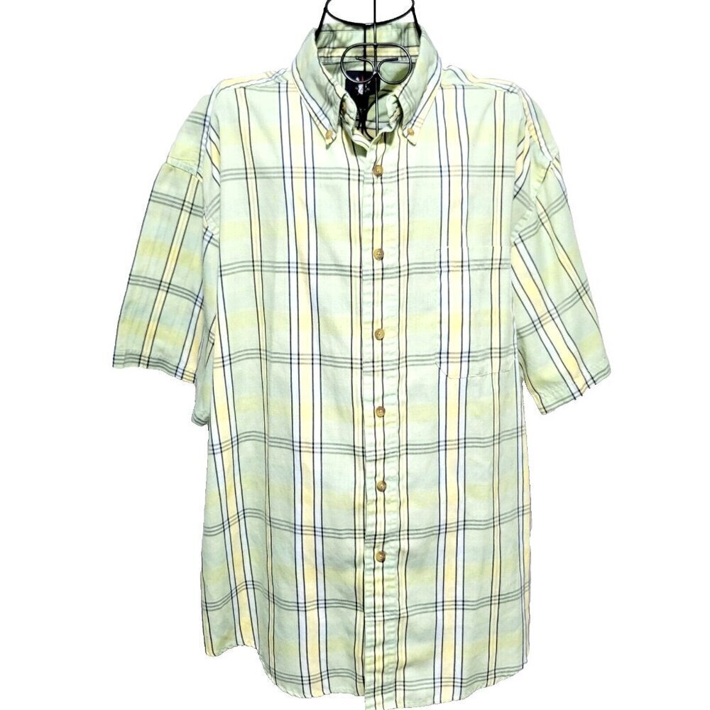 Ivy Crew Shirt XL Mens Button Down Plaid Green Yellow Shirt Short Sleeve